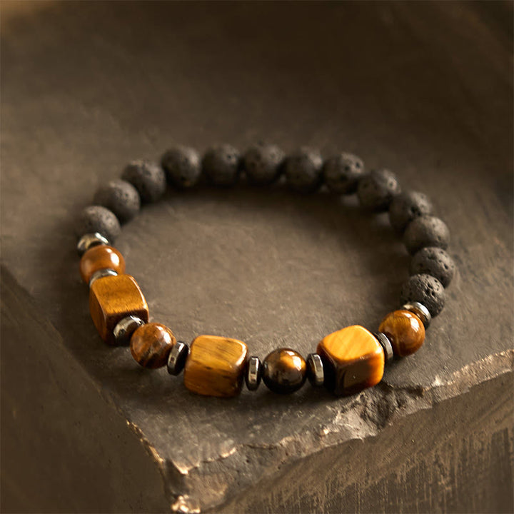 Buddha Stones, verschiedene Kristalle, Lavastein, Ruhe-Armband