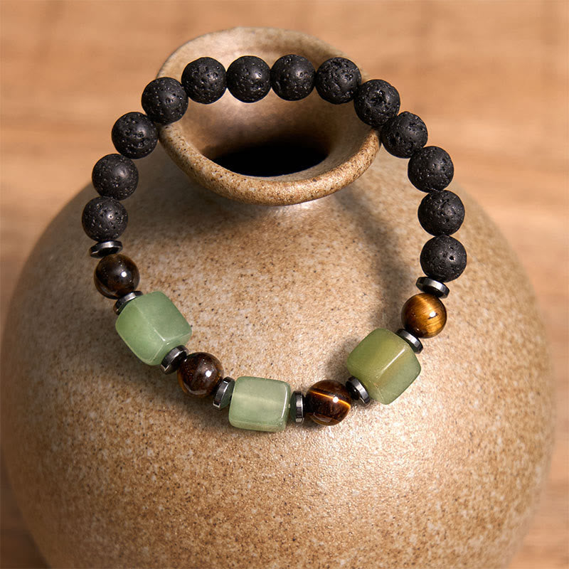 Buddha Stones, verschiedene Kristalle, Lavastein, Ruhe-Armband