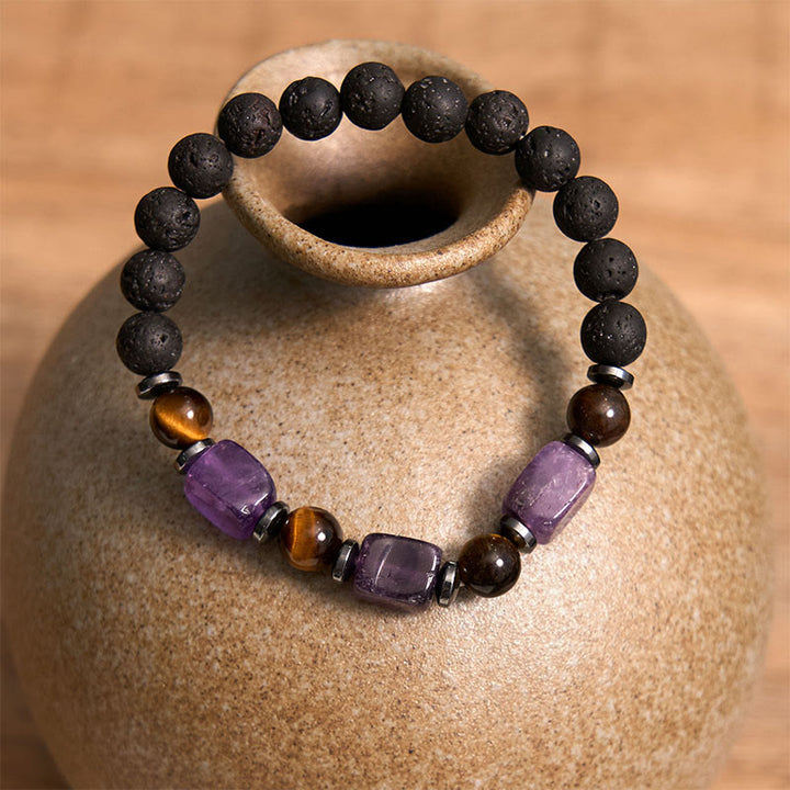 Buddha Stones, verschiedene Kristalle, Lavastein, Ruhe-Armband