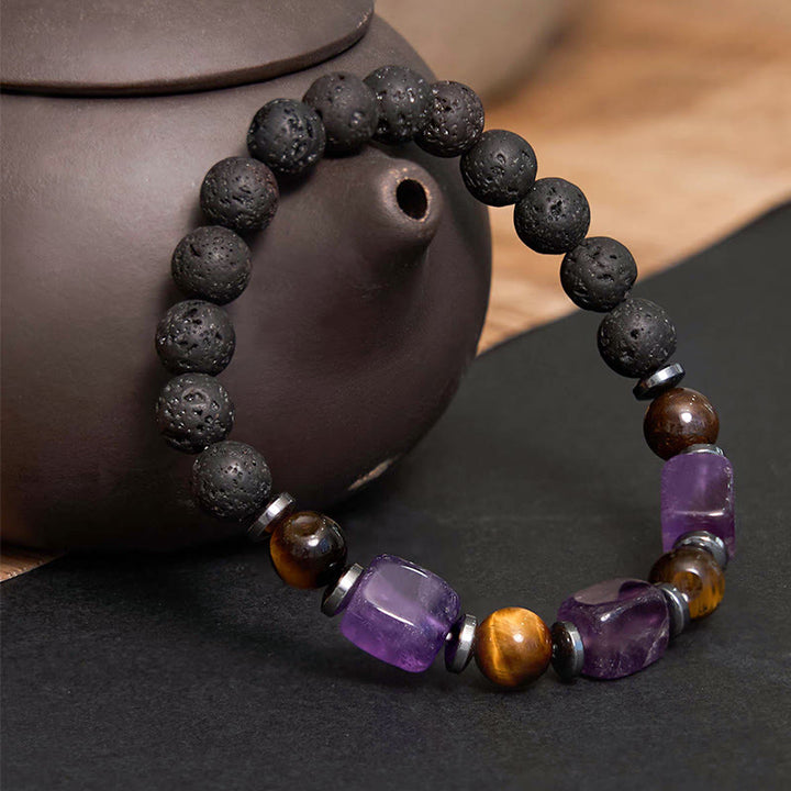 Buddha Stones, verschiedene Kristalle, Lavastein, Ruhe-Armband