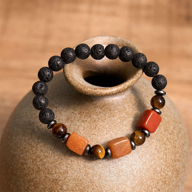 Buddha Stones, verschiedene Kristalle, Lavastein, Ruhe-Armband