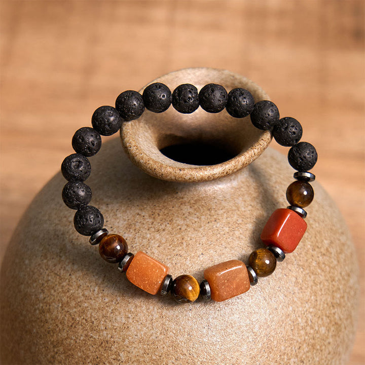 Buddha Stones, verschiedene Kristalle, Lavastein, Ruhe-Armband