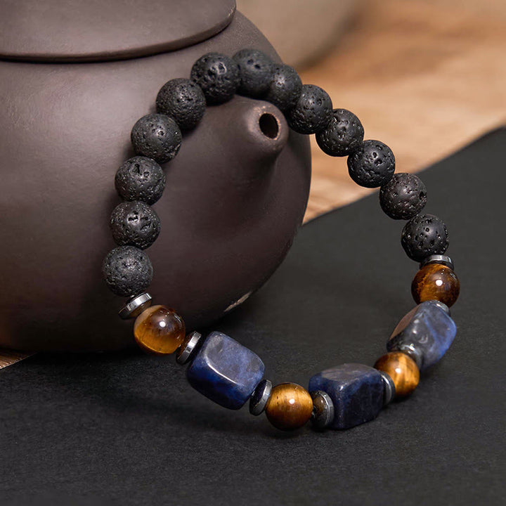 Buddha Stones, verschiedene Kristalle, Lavastein, Ruhe-Armband