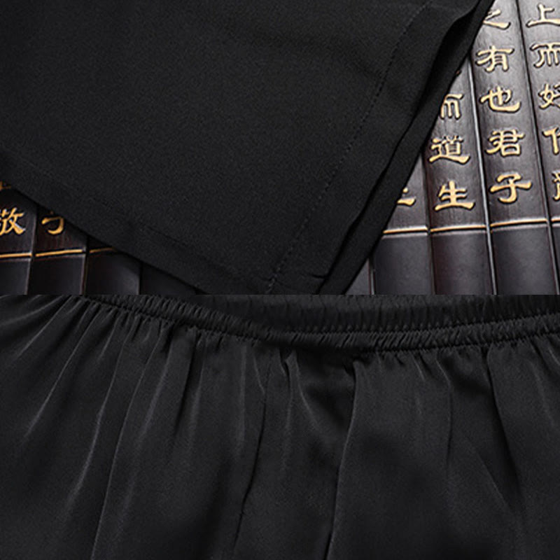 Buddha Stones Bambus Pfirsichblüte Tang Anzug Hanfu Traditionelle Uniform Kurzarm Oberteil Hosen Kleidung Herren Set - image 16