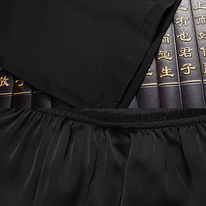 Buddha Stones Bambus Pfirsichblüte Tang Anzug Hanfu Traditionelle Uniform Kurzarm Oberteil Hosen Kleidung Herren Set - image 16