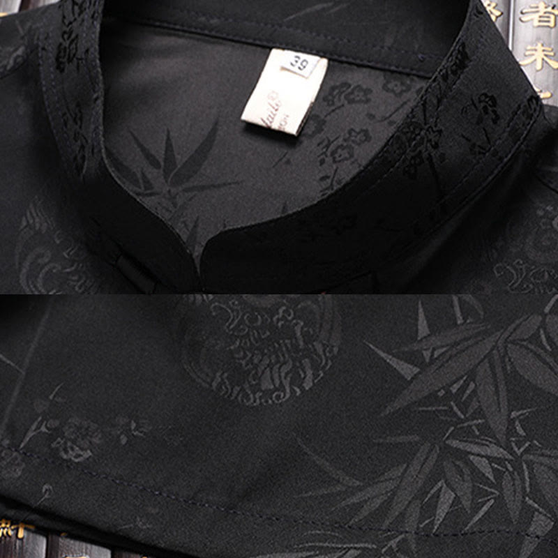 Buddha Stones Bambus Pfirsichblüte Tang Anzug Hanfu Traditionelle Uniform Kurzarm Oberteil Hosen Kleidung Herren Set - image 11