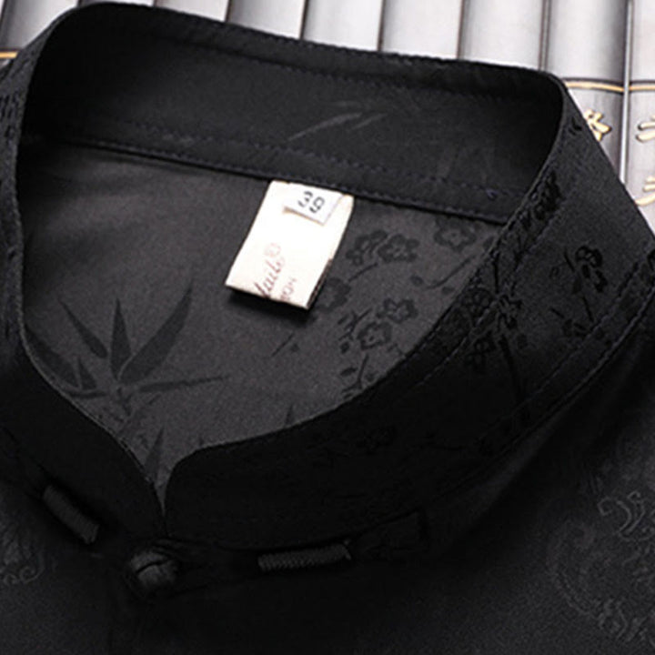 Buddha Stones Bambus Pfirsichblüte Tang Anzug Hanfu Traditionelle Uniform Kurzarm Oberteil Hosen Kleidung Herren Set - image 9