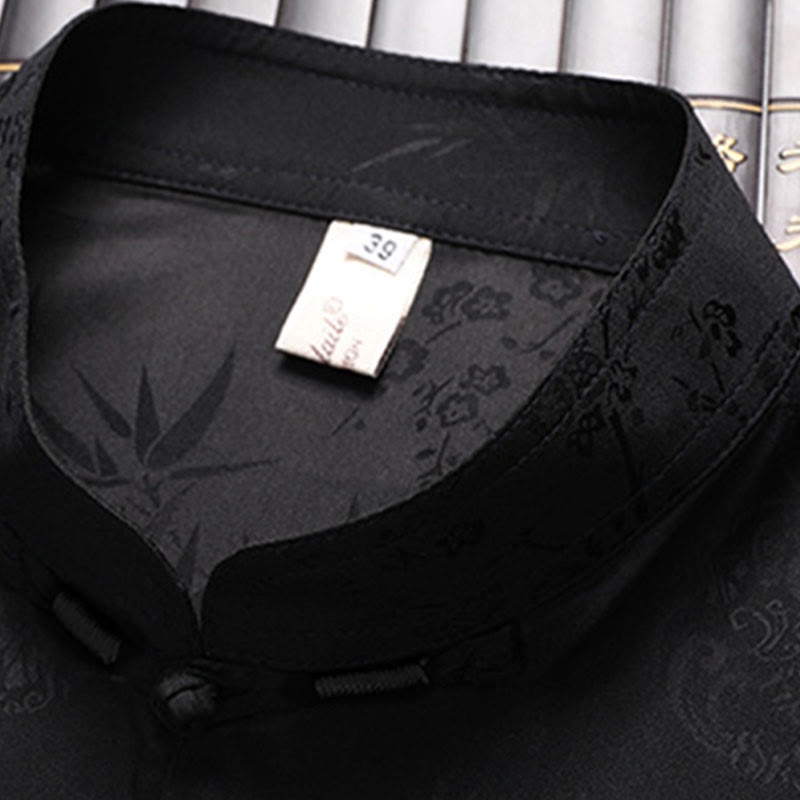 Buddha Stones Bambus Pfirsichblüte Tang Anzug Hanfu Traditionelle Uniform Kurzarm Oberteil Hosen Kleidung Herren Set - image 9