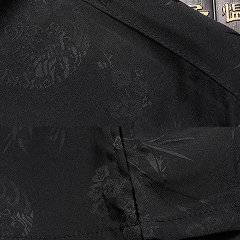 Buddha Stones Bambus Pfirsichblüte Tang Anzug Hanfu Traditionelle Uniform Kurzarm Oberteil Hosen Kleidung Herren Set - image 12