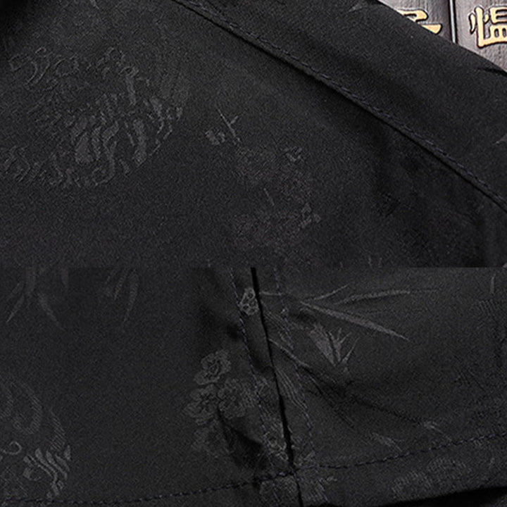 Buddha Stones Bambus Pfirsichblüte Tang Anzug Hanfu Traditionelle Uniform Kurzarm Oberteil Hosen Kleidung Herren Set - image 12