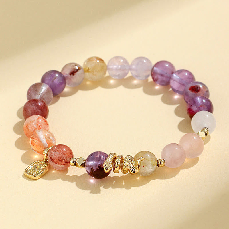 Buddha Stones Verschiedene Kristalle Rosa Kristall Amethyst Jahr der Schlange Glücksarmband - Amethyst (Handgelenkumfang: 14-16,5 cm) - image 1