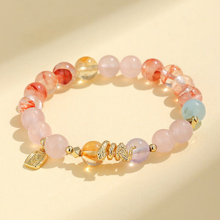 Buddha Stones Verschiedene Kristalle Rosa Kristall Amethyst Jahr der Schlange Glücksarmband - Rosa Kristall (Handgelenkumfang: 14-16,5 cm) - image 0