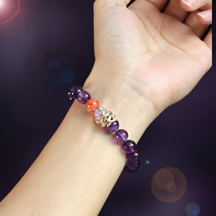 Buddha Stones Verschiedene Kristalle Rosa Kristall Amethyst Jahr der Schlange Glücksarmband - image 2