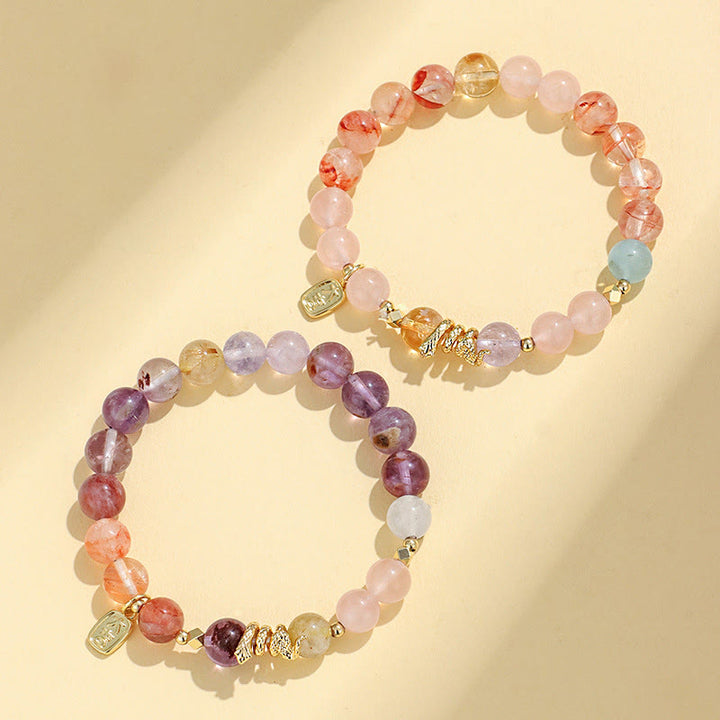 Buddha Stones Verschiedene Kristalle Rosa Kristall Amethyst Jahr der Schlange Glücksarmband - image 4