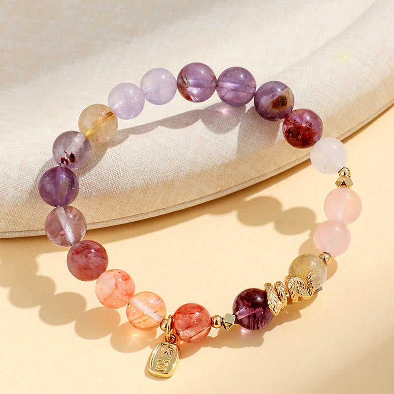 Buddha Stones Verschiedene Kristalle Rosa Kristall Amethyst Jahr der Schlange Glücksarmband