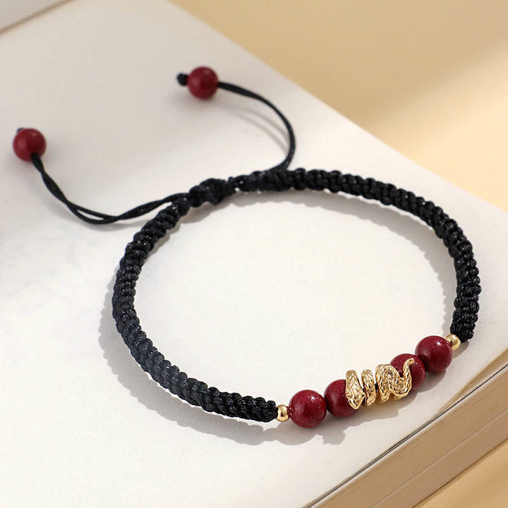 Buddha Stones Zinnober Handarbeit Jahr der Schlangenschnur Schutz geflochtenes Armband