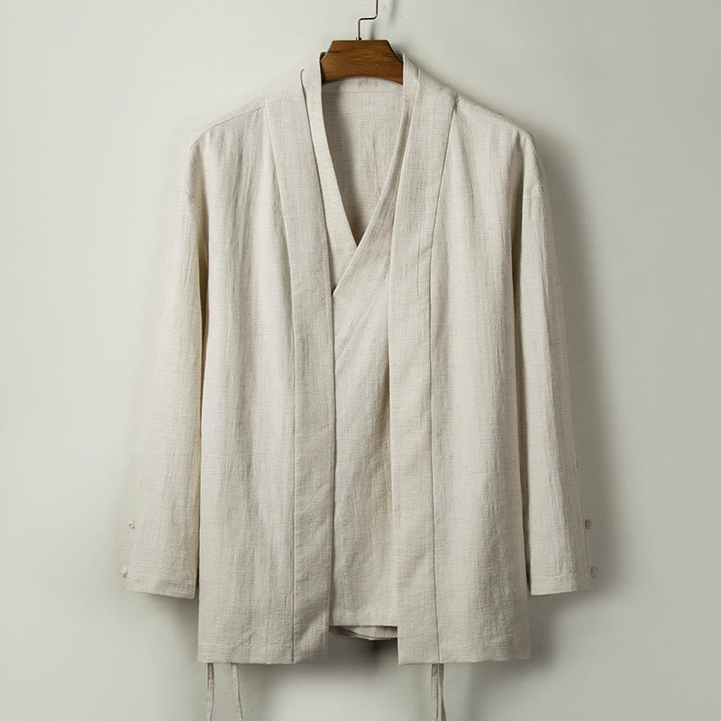 Buddha Stones ​​Herbst Chinesische Hanfu Baumwolle Leinen Männer Jacke Kleidung - Leinen - US/ UK/AU44，EU54 (4XL) - image 7