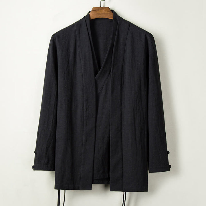 Buddha Stones ​​Herbst Chinesische Hanfu Baumwolle Leinen Männer Jacke Kleidung - Schwarz - US/ UK/AU44，EU54 (4XL) - image 4