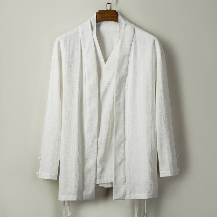 Buddha Stones ​​Herbst Chinesische Hanfu Baumwolle Leinen Männer Jacke Kleidung - Weiß - US/ UK/AU44，EU54 (4XL) - image 2