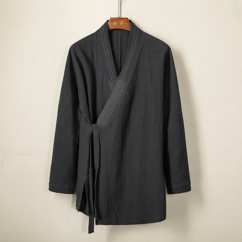 Buddha Stones Simple Herbst Schnürer Baumwolle Leinen Herren Jacke Mantel Zen Kleidung - Schwarz - US/ UK/AU44, EU54 (4XL) - image 0