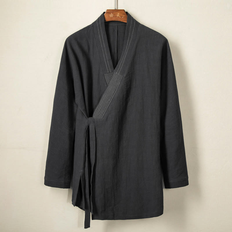 Buddha Stones Simple Herbst Schnürer Baumwolle Leinen Herren Jacke Mantel Zen Kleidung - image 6