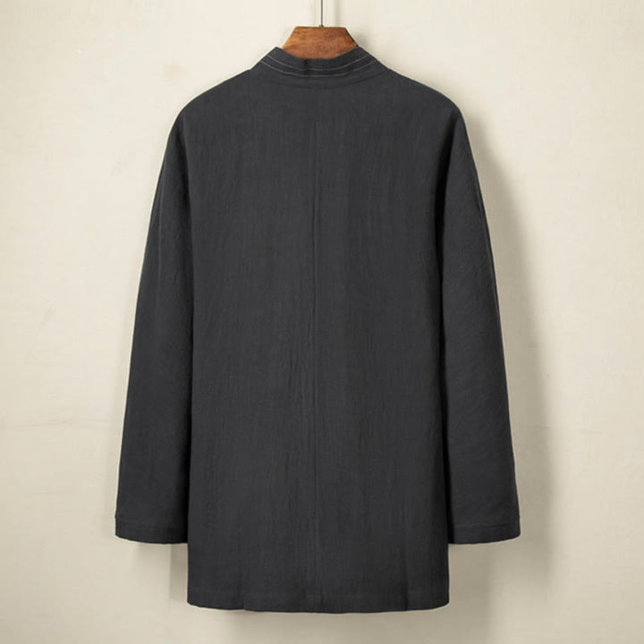 Buddha Stones Simple Herbst Schnürer Baumwolle Leinen Herren Jacke Mantel Zen Kleidung - image 7