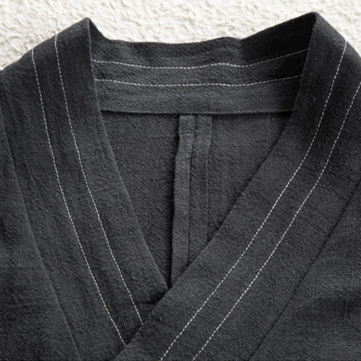 Buddha Stones Simple Herbst Schnürer Baumwolle Leinen Herren Jacke Mantel Zen Kleidung - image 8