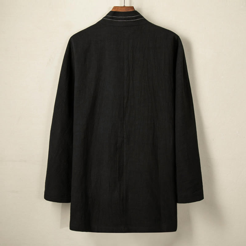 Buddha Stones Simple Herbst Schnürer Baumwolle Leinen Herren Jacke Mantel Zen Kleidung - image 1