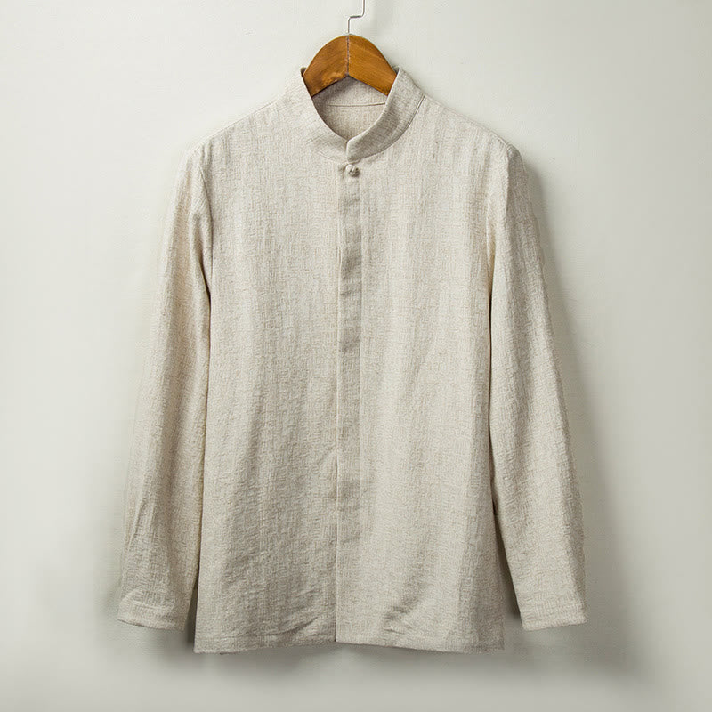 Buddha Stones Fall Solid Langarm Button Shirt Baumwolle Leinen Männer Kleidung - Leinen - US/ UK/AU44，EU54 (4XL) - image 0