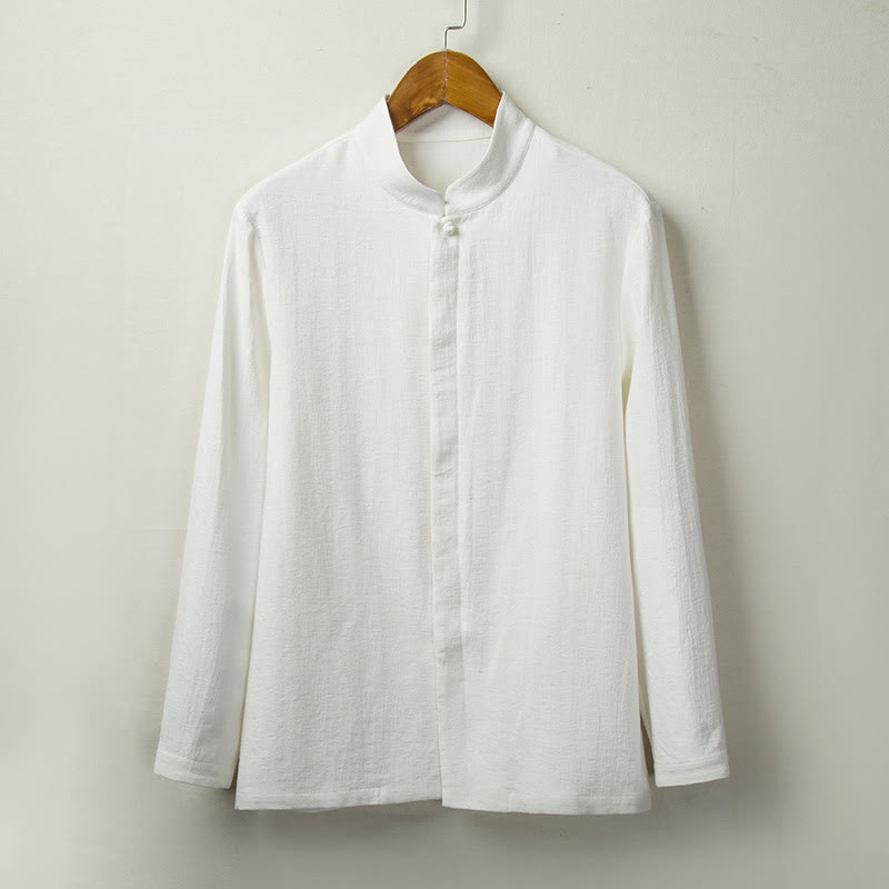 Buddha Stones Fall Solid Langarm Button Shirt Baumwolle Leinen Männer Kleidung - Weiß - US/ UK/AU44，EU54 (4XL) - image 2