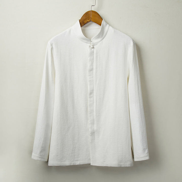 Buddha Stones Fall Solid Langarm Button Shirt Baumwolle Leinen Männer Kleidung - Weiß - US/ UK/AU44，EU54 (4XL) - image 2