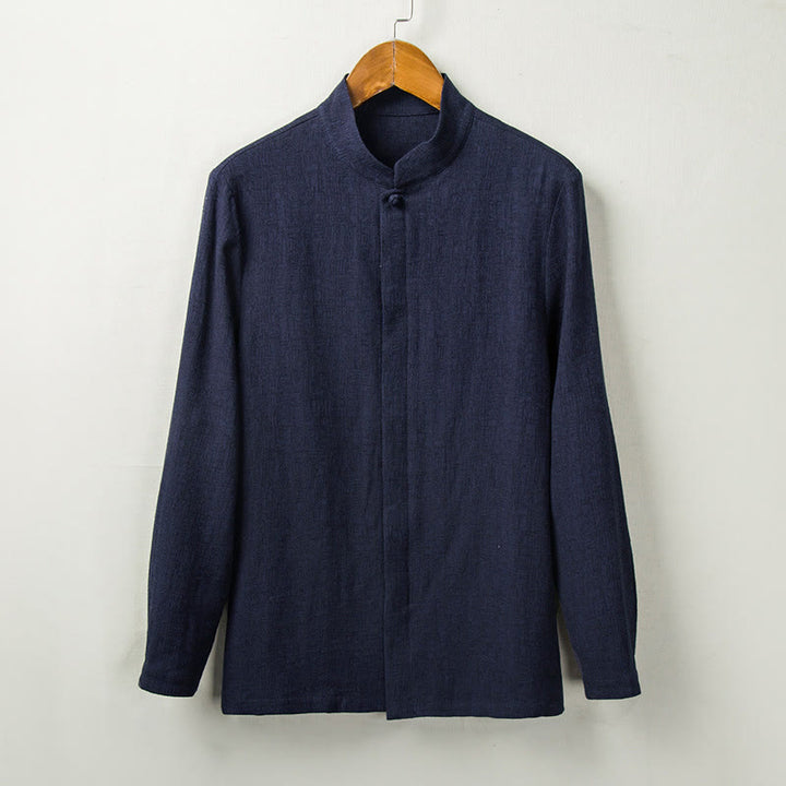 Buddha Stones Fall Solid Langarm Button Shirt Baumwolle Leinen Männer Kleidung - Stahlblau - US/ UK/AU44，EU54 (4XL) - image 6