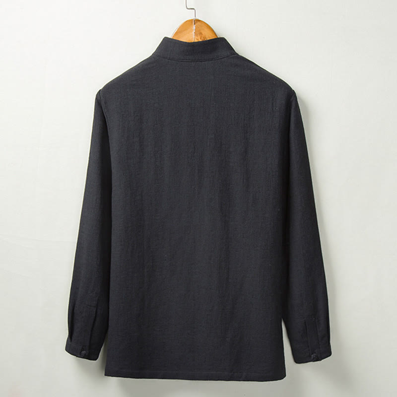 Buddha Stones Fall Solid Langarm Button Shirt Baumwolle Leinen Männer Kleidung - image 5