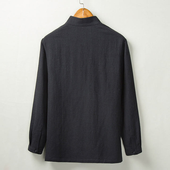 Buddha Stones Fall Solid Langarm Button Shirt Baumwolle Leinen Männer Kleidung - image 5
