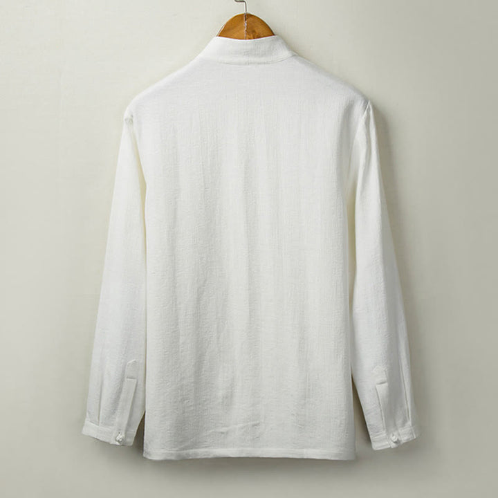 Buddha Stones Fall Solid Langarm Button Shirt Baumwolle Leinen Männer Kleidung - image 3