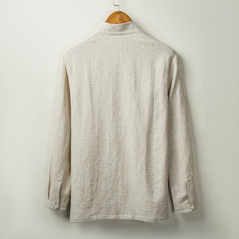 Buddha Stones Fall Solid Langarm Button Shirt Baumwolle Leinen Männer Kleidung - image 1