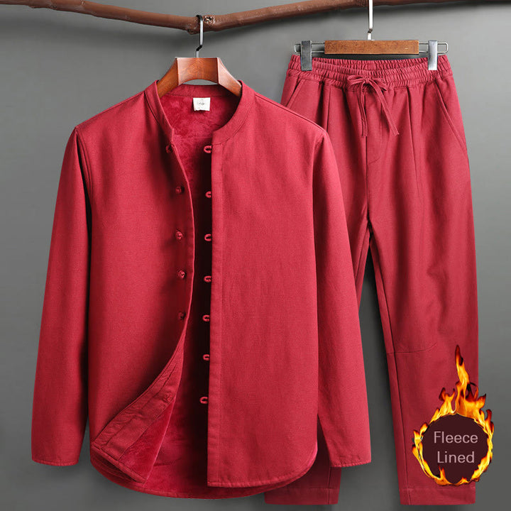 Buddha Stones Solid Tang-Anzug Traditionelles Fleece-gefüttertes Uniform-Set für Herren, langärmeliges Oberteil und Hose - Rot - Oberteil und Hose - US/UK/AU46, EU56 (5XL) - image 19