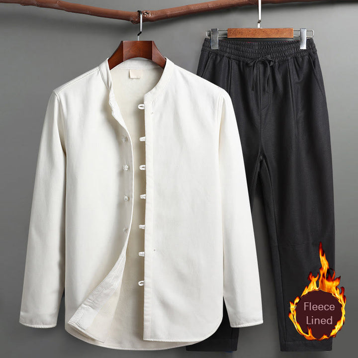 Buddha Stones Solid Tang-Anzug Traditionelles Fleece-gefüttertes Uniform-Set für Herren, langärmeliges Oberteil und Hose - Weiß - Oberteil und Hose - US/UK/AU46, EU56 (5XL) - image 17
