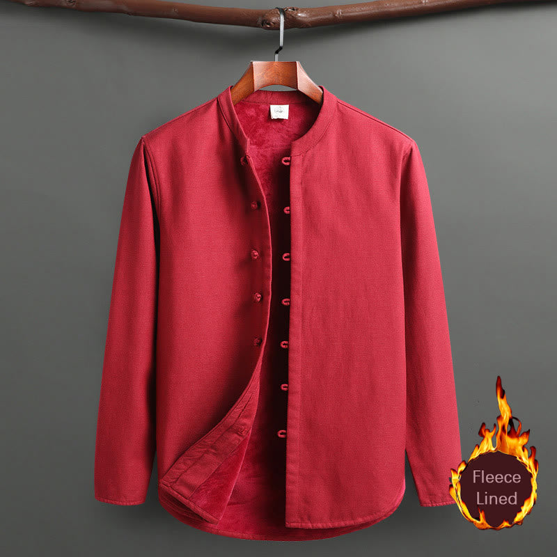 Buddha Stones Solid Tang-Anzug Traditionelles Fleece-gefüttertes Uniform-Set für Herren, langärmeliges Oberteil und Hose - Rot - Spitze - US/UK/AU46, EU56 (5XL) - image 20