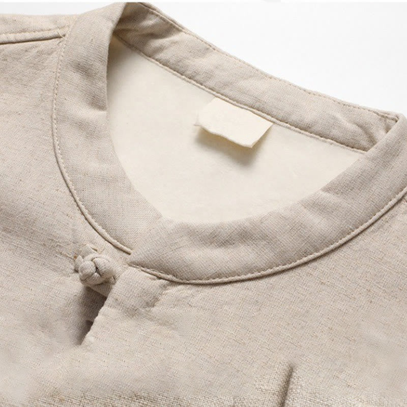 Buddha Stones Solid Tang-Anzug Traditionelles Fleece-gefüttertes Uniform-Set für Herren, langärmeliges Oberteil und Hose - image 11