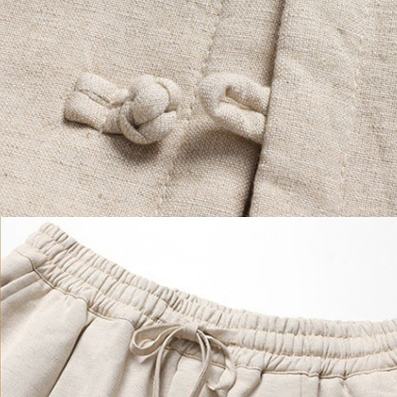 Buddha Stones Solid Tang-Anzug Traditionelles Fleece-gefüttertes Uniform-Set für Herren, langärmeliges Oberteil und Hose - image 4