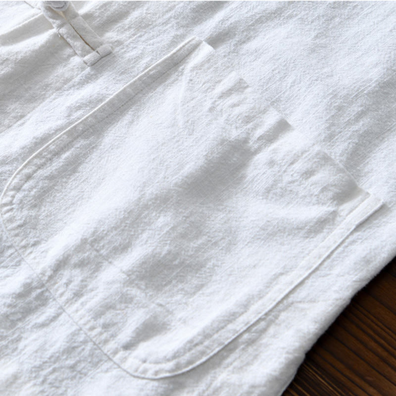 Buddha Stones Frosch-Knopf Chinesischer Tang-Anzug Baumwolle Leinen Herren Jacke Hemd mit Taschen - image 12