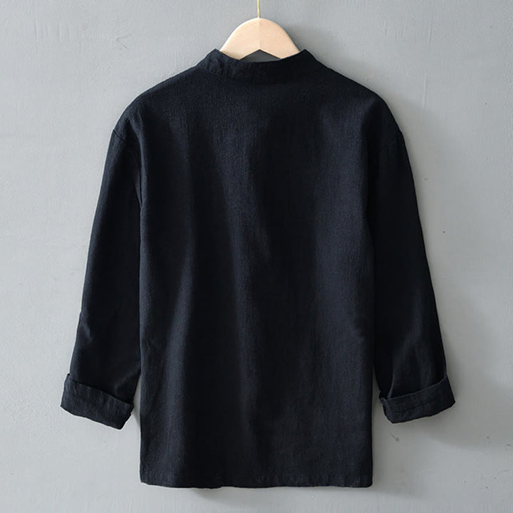 Buddha Stones Frosch-Knopf Chinesischer Tang-Anzug Baumwolle Leinen Herren Jacke Hemd mit Taschen - image 15