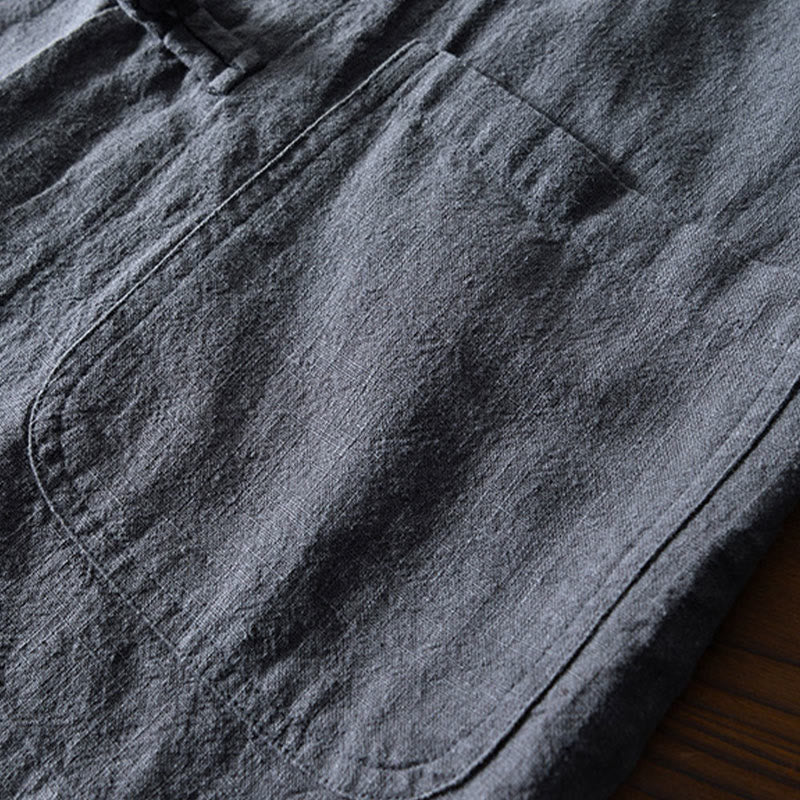 Buddha Stones Frosch-Knopf Chinesischer Tang-Anzug Baumwolle Leinen Herren Jacke Hemd mit Taschen - image 5