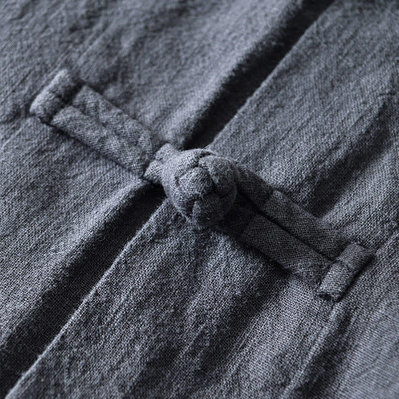 Buddha Stones Frosch-Knopf Chinesischer Tang-Anzug Baumwolle Leinen Herren Jacke Hemd mit Taschen - image 4