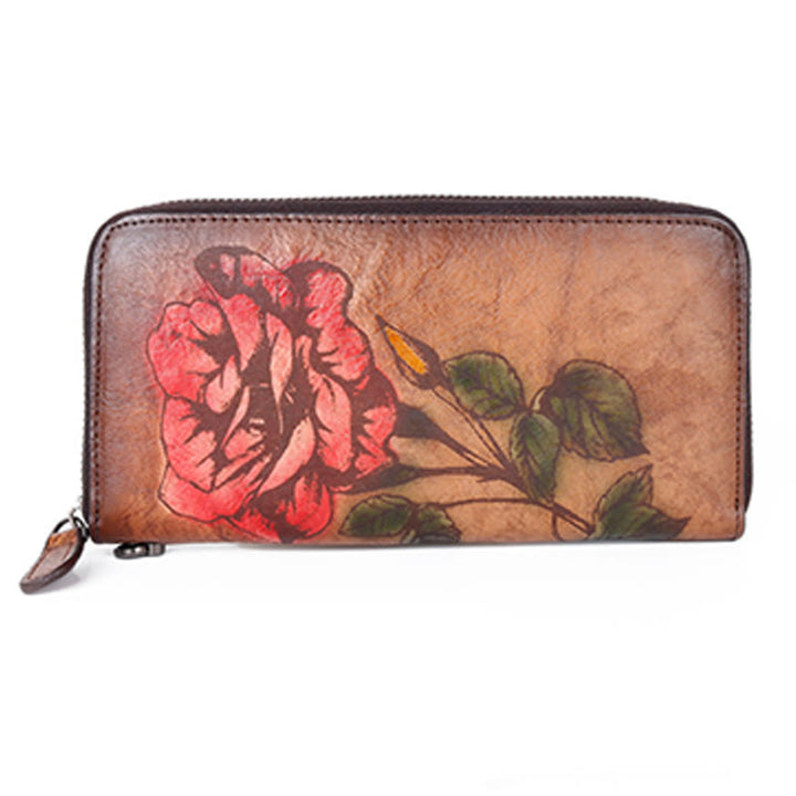 Buddha Stones Retro Rose bedruckte Ledertasche Reise-Shopping-Geldbörse Handtasche Geldbörse