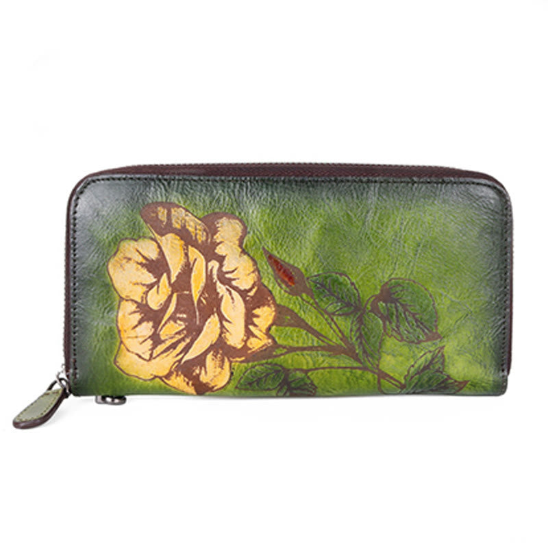 Buddha Stones Retro Rose bedruckte Ledertasche Reise-Shopping-Geldbörse Handtasche Geldbörse