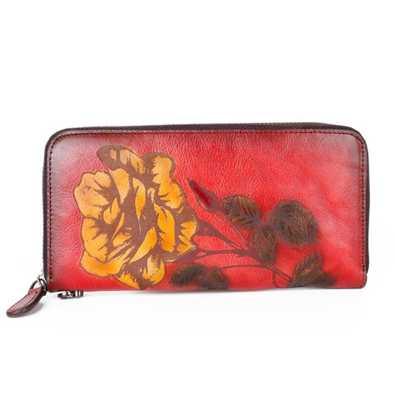 Buddha Stones Retro Rose bedruckte Ledertasche Reise-Shopping-Geldbörse Handtasche Geldbörse