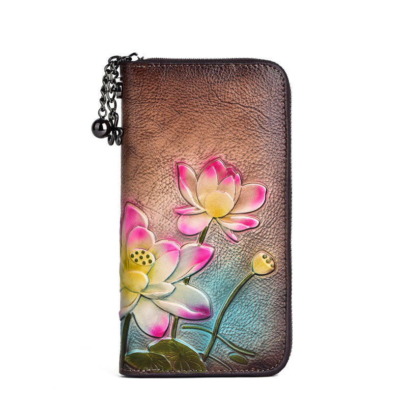 Buddha Stones Retro Lotus bedruckte Ledertasche Reise Einkaufstasche Handtasche