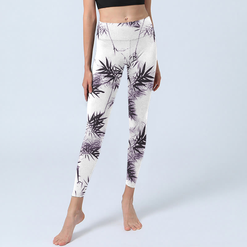 Buddha Stones Weiß Schwarz Bambus Übung Leggings Damen Yoga Hose - image 5